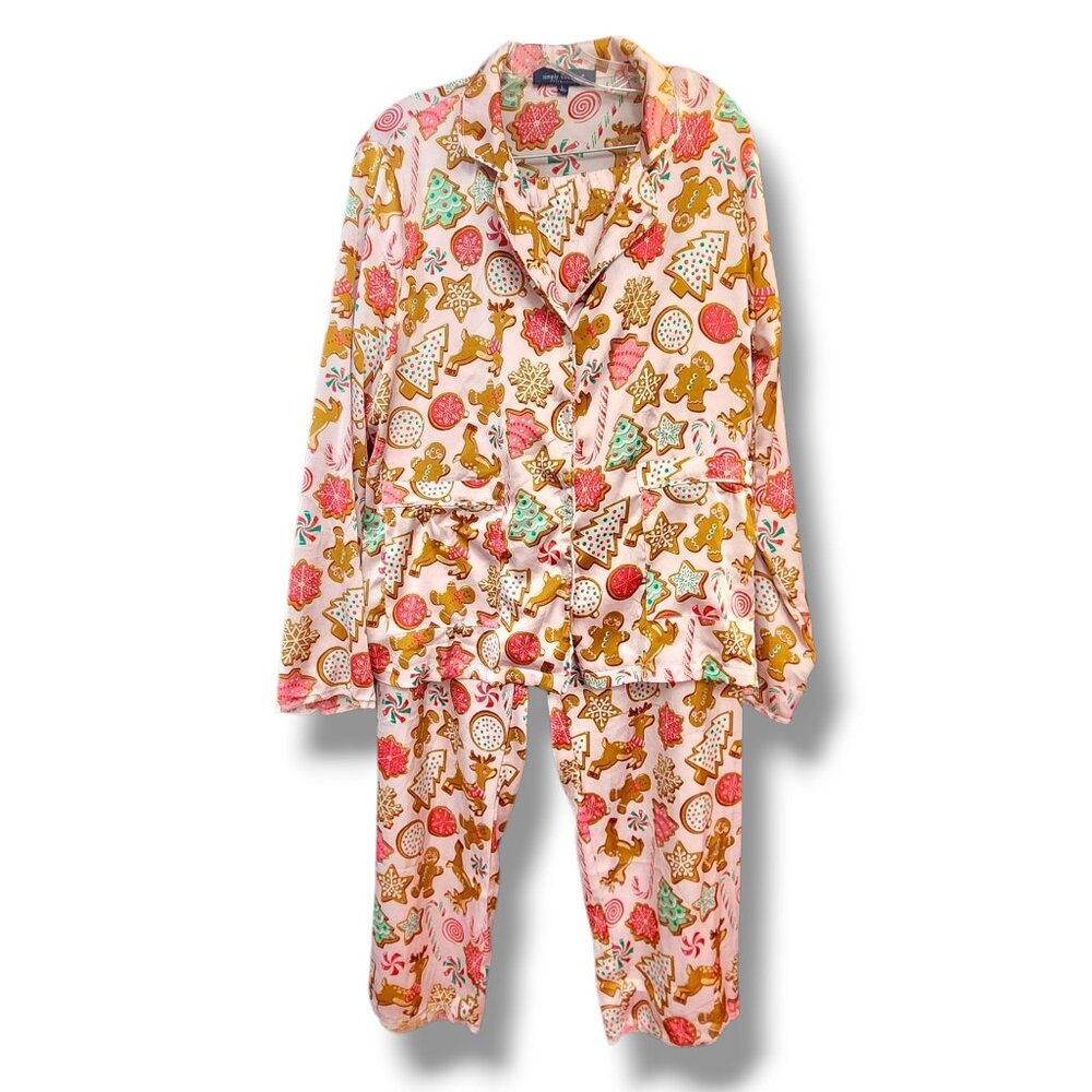 Womens Simply Southern Satin Christmas Pajamas Size L Pajama Set Shirt & Pants